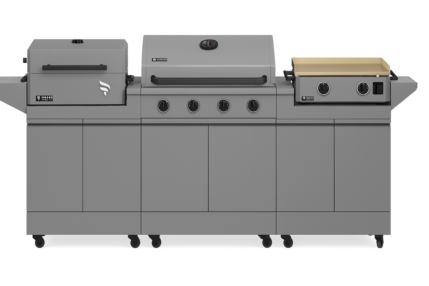 Ellsworth Modular Grilling Collection 4-Burner Gas Grill, Charcoal Grill, and Gas Griddle w/ Cart