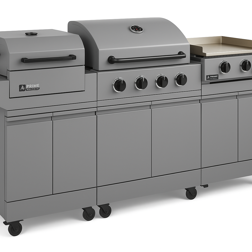 Ellsworth Modular Grilling Collection 4-Burner Gas Grill, Charcoal Grill, and Gas Griddle w/ Cart