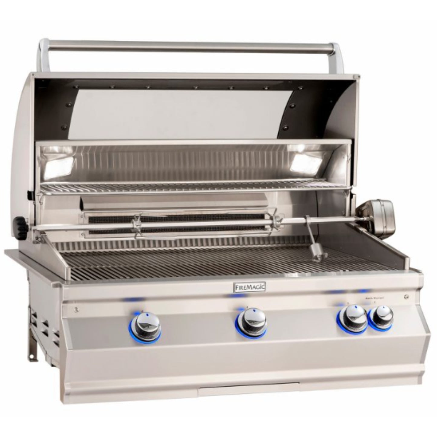 Aurora A790i 40 " Built-In Grill with Analog Thermometer: Magic View Window and Backburner & Rotisserie Kit