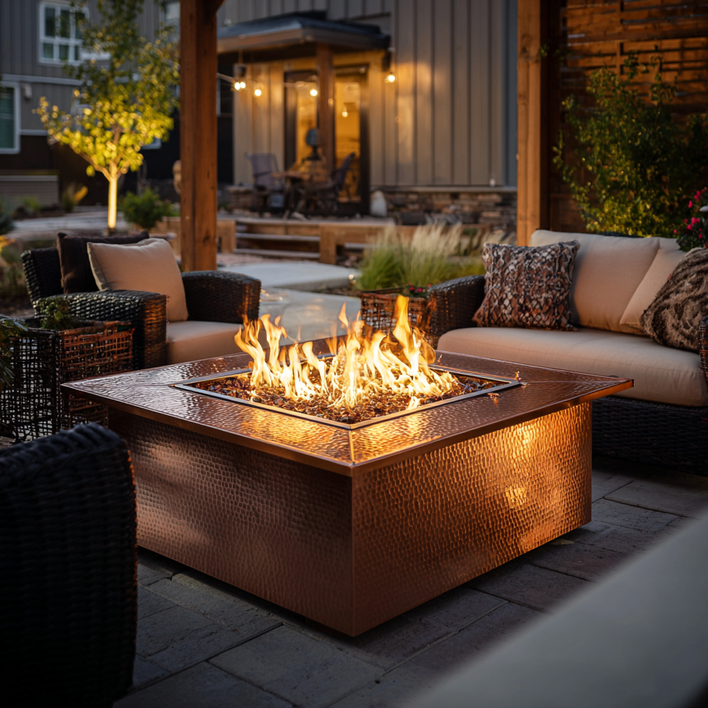 Arvada Hammered Copper Natural Gas Fire Pit