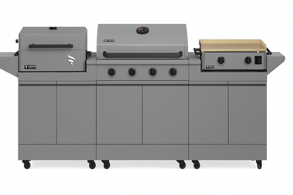 Ellsworth Modular Grilling Collection 4-Burner Gas Grill, Charcoal Grill, and Gas Griddle w/ Cart