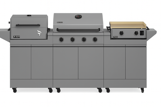 Ellsworth Modular Grilling Collection 4-Burner Gas Grill, Charcoal Grill, and Gas Griddle w/ Cart