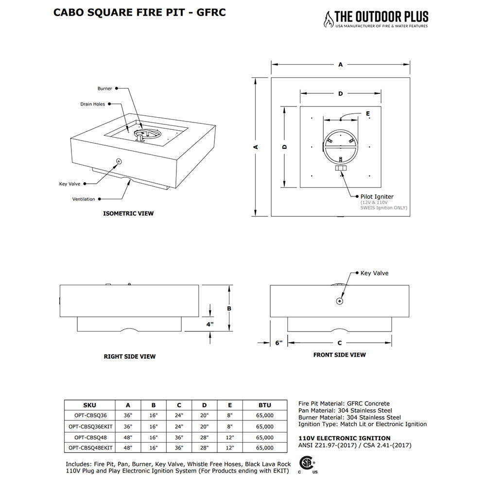 The Outdoor Plus TOP Fires Cabo Square Concrete Gas Fire Pit
