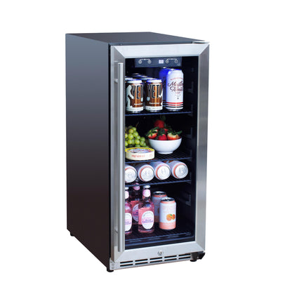 15" Outdoor Rated Refrigerator with Glass Door and Stainless Steel Handle