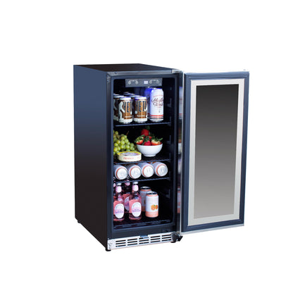 15" Outdoor Rated Refrigerator with Glass Door and Stainless Steel Handle