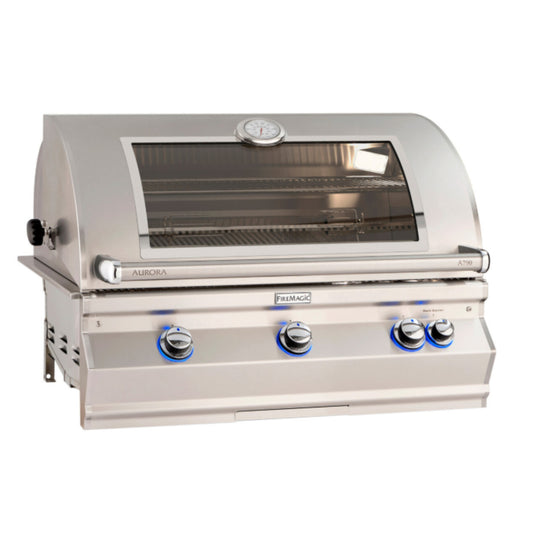 Aurora A790i 40 " Built-In Grill with Analog Thermometer: Magic View Window and Backburner & Rotisserie Kit