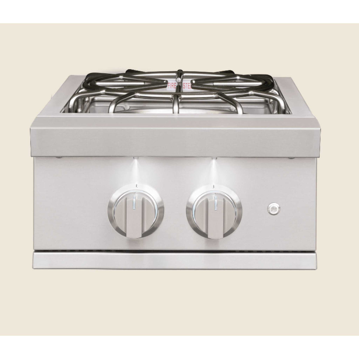 Summerset Pro Power Burner in stainless steel with dual burner grates, two control knobs, and push-button ignition