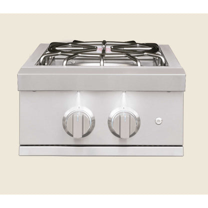 Summerset Pro Power Burner in stainless steel with dual burner grates, two control knobs, and push-button ignition