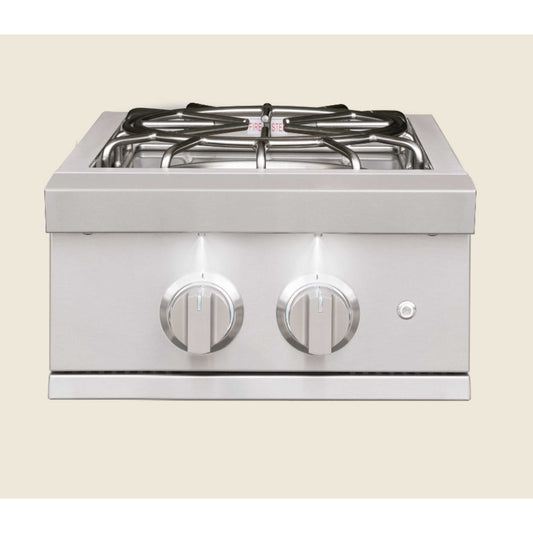 Summerset Pro Power Burner in stainless steel with dual burner grates, two control knobs, and push-button ignition