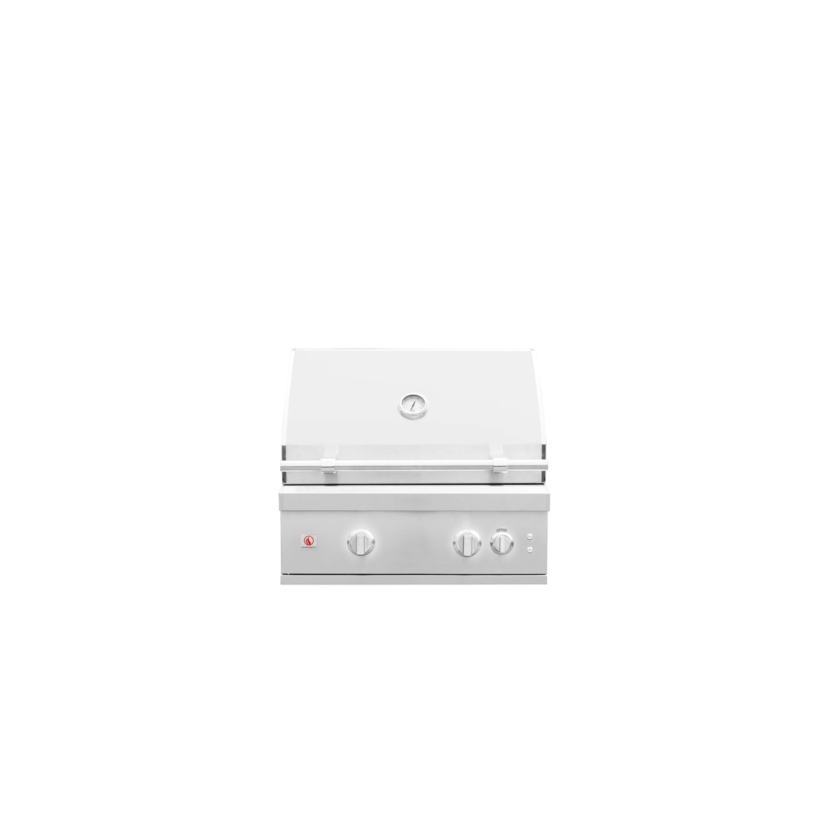 Summerset Quest 30" Grill in polished stainless steel with closed hood, built-in gauge, and four front controls