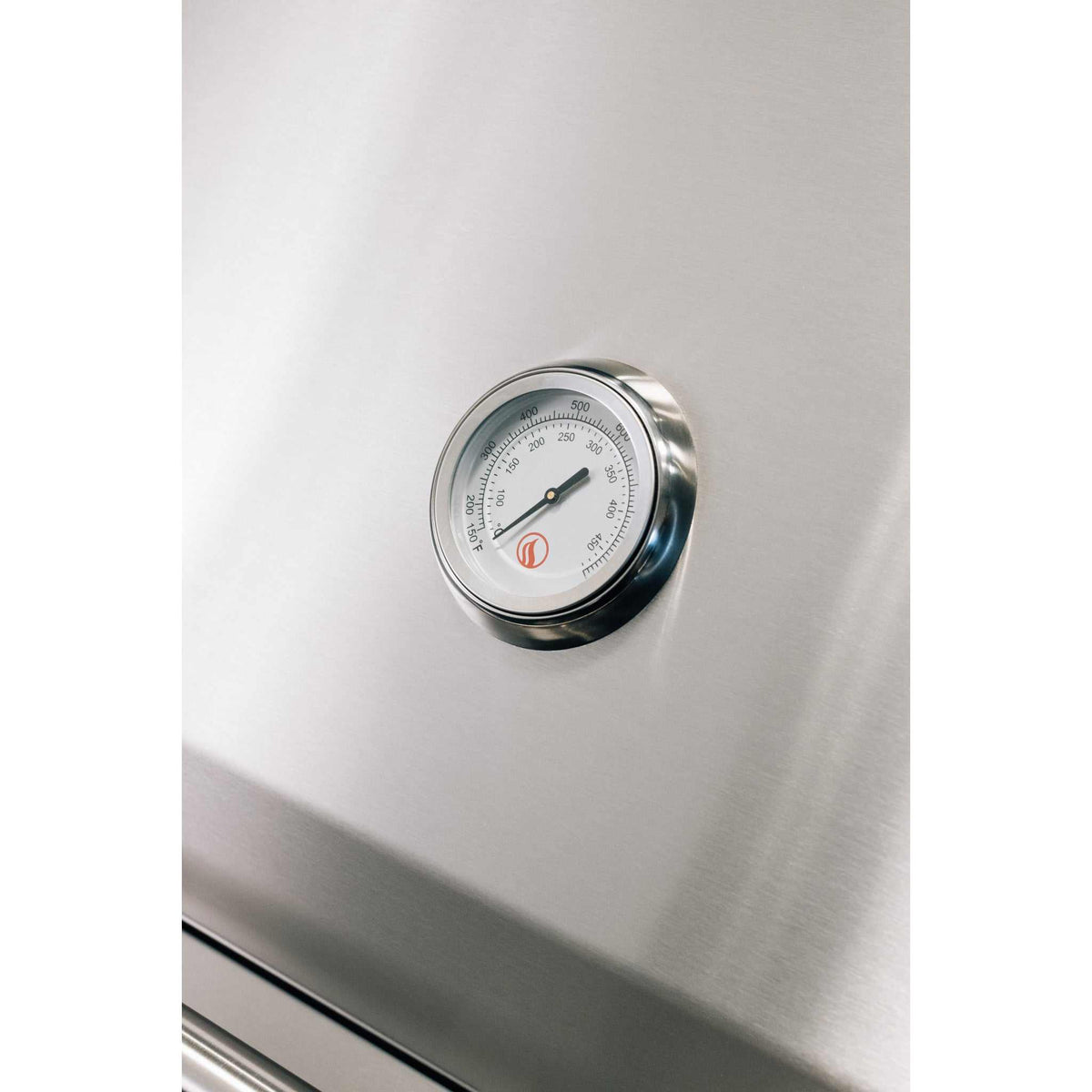 Summerset Quest 30" Grill stainless steel hood with built-in analog temperature gauge and polished bezel