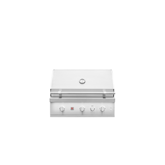 Summerset Quest 36" Grill built-in liquid propane grill in stainless steel with closed hood and control knobs